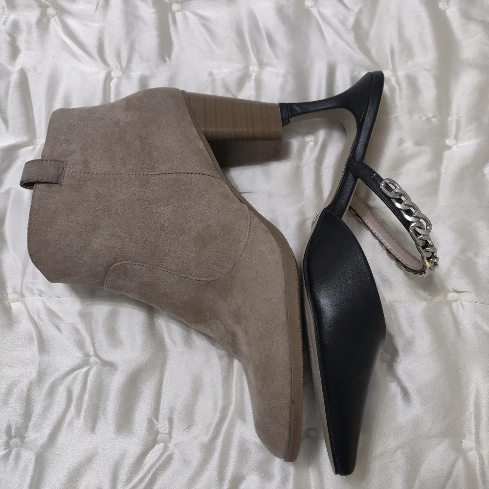 Taupe Faux Suede Booties.